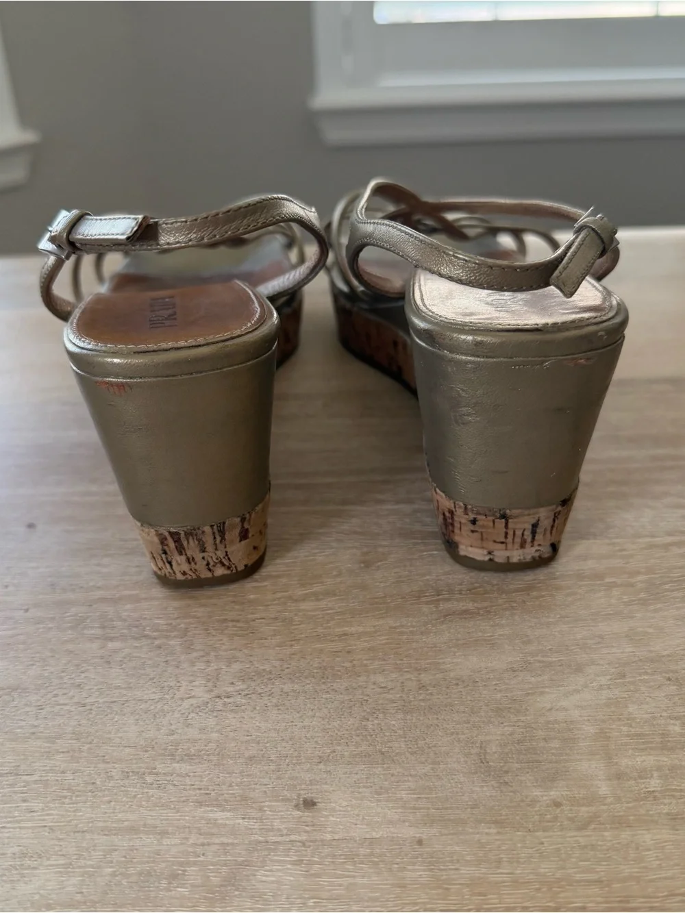 Prada Metallic Gold Cork Wedge Sandals Size 39.5